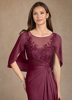 Azazie Hera Mother of the Bride Dresses Mulberry A-Line Lace Stretch Satin Dress image5