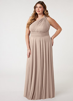 Azazie Charlize Bridesmaid Dresses Taupe A-Line One Shoulder Mesh Dress image8