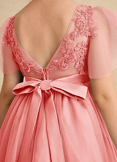 Azazie Queenie Robe Demoiselle D'honneur Fillette Robe Trapèze en Dentelle Corail image6