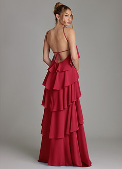 Azazie Deena Bridesmaid Dresses Scarlet A-Line Ruched Chiffon Dress image2