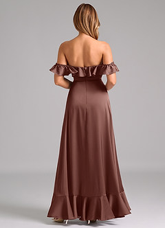 Azazie Lyra Robes de demoiselle d'honneur Robe Trapèze Convertible en Satin extensible Épaules dénudées Expresso image6