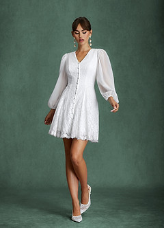 Azazie Dionne Wedding Dresses Diamond White A-Line Lace Dress image7