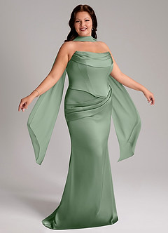 Azazie Sorrel Vestidos de damas de honor Vestido de Matcha de Satén Elástico de Corte Sirena Convertible con Sin tirantes image9