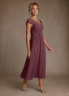 Azazie Mirta Mother of the Bride Dresses Sangria A-Line Pleated Floral Burnout Dress image3