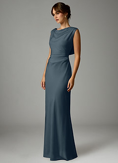 Azazie Kieryn Robes de demoiselle d'honneur Robe Sirène en Satin extensible Plissée Violet Crépusculaire image3