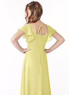 Azazie Bondi Junior Lemon Sorbet A-Line Bow Chiffon Dress image3