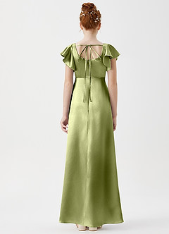Azazie Bondi Junior Pistachio A-Line Side Slit Metallic Satin Dress image2