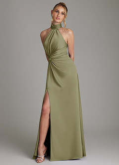 Azazie Gracelynn Bridesmaid Dresses Pistachio Sheath Pleated Stretch Satin Dress image5