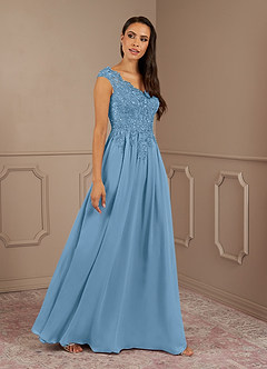 Azazie Amethyst Mère de la mariée Robes Robe Trapèze en Mousseline de soie Paillettes col V Acier Bleuté image3