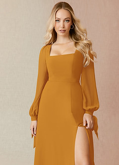Azazie Leonia Bridesmaid Dresses Butterscotch A-Line Long Sleeve Chiffon Dress image5