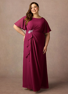 Azazie Rain vestidos de madre de la novia Vestido Borgoña de Gasa de Corte Recto con Con pedrería image6