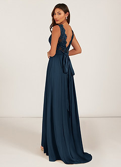 Azazie Gertrude Bridesmaid Dresses Dark Navy A-Line Lace Chiffon Dress image5