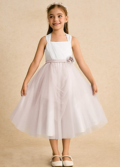 Azazie Bonny Flower Girl Dresses Ivory Rose Petal Ball-Gown Pleated Tulle Dress image5