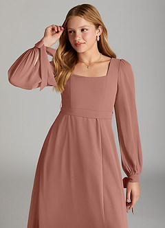 Azazie Leonia Junior Cedar Rose A-Line with Pockets Chiffon Dress image5