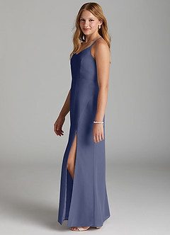 Azazie Becca Junior Robe Sirène en Mousseline de soie Bleu Orageux image6