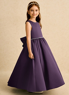 Azazie Daisies Robe Demoiselle D'honneur Fillette Robe Princesse en Mat Satiné Arc Prune image6