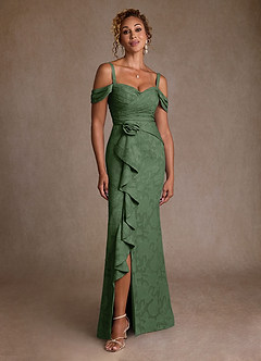 Azazie Irene Mother of the Bride Dresses Eucalyptus A-Line Off the Shoulder Floral Burnout Dress image3