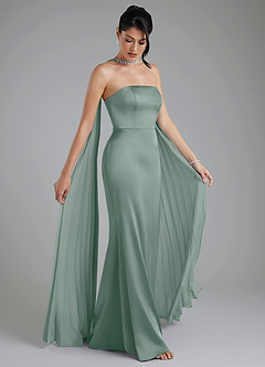 Azazie Tyler Bridesmaid Dresses Silver Sage Sheath Strapless Stretch Satin Convertible Dress image9