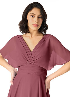Azazie Pamela Bridesmaid Dresses Desert Rose A-Line V-Neck Pleated Chiffon Dress image4