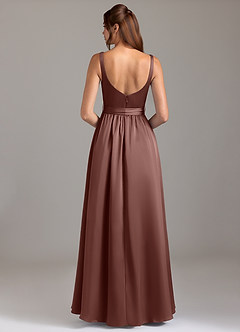 Azazie Elliott Bridesmaid Dresses Espresso A-Line with Pockets Stretch Satin Dress image6
