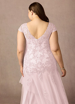 Azazie Romy Mother of the Bride Dresses Blushing Pink Mermaid V-Neck Sequins Tulle Dress image12