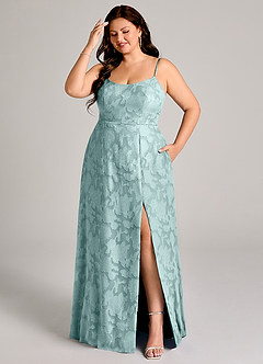 Azazie Moira Bridesmaid Dresses Mist A-Line Side Slit Floral Burnout Dress image7