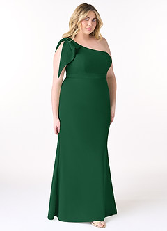 Azazie Rinna Bridesmaid Dresses Dark Green Mermaid One Shoulder Stretch Crepe Dress image7