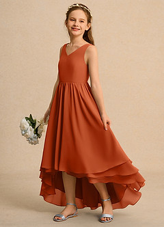 Azazie Kitten Girls Formal Robe Demoiselle D'honneur Fillette Robe Trapèze en Mousseline de soie Orange Brûlée image1