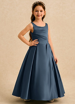 Azazie Audrey Flower Girl Dresses Neptune A-Line Pleated Matte Satin Dress image4