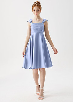 Azazie Amira Junior Ice A-Line Pleated Stretch Satin Dress image1
