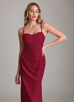 Azazie Mai Bridesmaid Dresses Burgundy Sheath Pleated Chiffon Dress image5