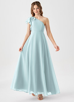 Azazie Arabella Junior A-Linie Gestreift Chiffon Kleid Nebel image1