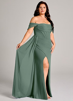 Azazie Amyra Vestidos de damas de honor Vestido de Eucalipto de Gasa de Corte Recto Convertible con Vestidos sin tirantes image12