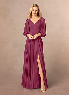 Azazie Zahara vestidos de madre de la novia Vestido de Mora de Gasa de Corte En A con Cuello en V plisado image2