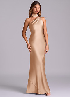 Azazie Seona Bridesmaid Dresses English Rose Mermaid One Shoulder Stretch Satin Dress image3