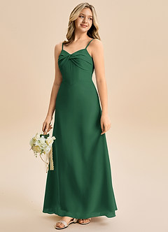 Azazie Jordyn Junior Vestido de Verde Oscuro de Gasa de Corte en A con Escote de Corazón image6