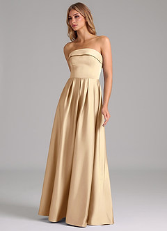 Azazie Lucienne Bridesmaid Dresses Champagne A-Line Strapless Stretch Satin Convertible Dress image6
