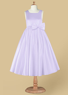 Azazie Bo Peep Flower Girl Dresses Lilac A-Line Bow Matte Satin Dress image7