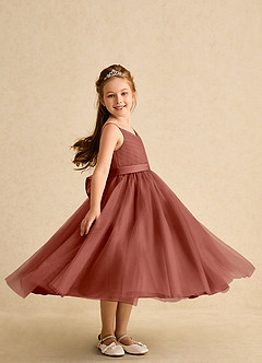 Azazie Patootie vestidos de niña de las flores Vestido de Castaño de Tul de Corte En A con Tirante Espagueti image3