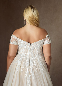 Azazie Rowe Wedding Dresses Diamond White Champagne Ball-Gown Off the Shoulder Tulle Dress image14