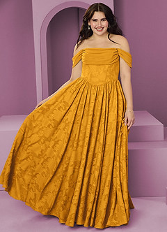 Barbie ♥ Azazie Bridesmaid Dresses Butterscotch A-Line Off the Shoulder Floral Burnout Convertible Dress image7