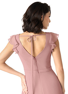 Azazie Claudine Bridesmaid Dresses Dusty Rose A-Line Flutter Sleeve Chiffon Dress image6