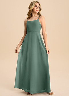 Azazie Shale Junior Sea Moss A-Line Bow Chiffon Dress image4
