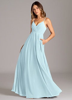 Azazie Amani Robes de demoiselle d'honneur Robe Trapèze en Mousseline de soie Plissé Bleu Nuage image1