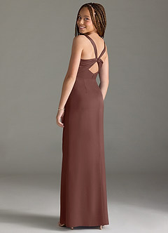 Azazie Mero Junior Espresso Mermaid Pleated Stretch Satin Dress image2