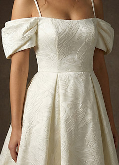 Azazie Efina At-home Try On Dresses Antique White Ball-Gown Floral Jacquard Dress image5