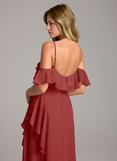 Azazie Aubrie Bridesmaid Dresses Rust A-Line Off the Shoulder Chiffon Dress image2