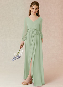 Azazie Angelica Junior Robe Trapèze en Mousseline de soie Plissée Vert Sauge image5