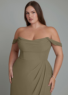 Azazie Johana Brautjungfernkleider Wandelbar Meerjungfrau-Linie Schulterfrei Chiffon Kleid Weidengrün image11