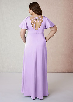 Azazie Lani Bridesmaid Dresses Lilac A-Line Flounce Sleeve Stretch Satin Dress image8